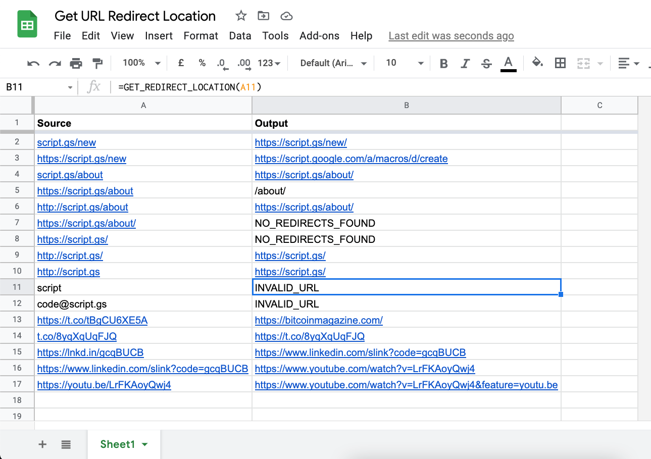 Get the redirect location of a URL using Google Apps Script