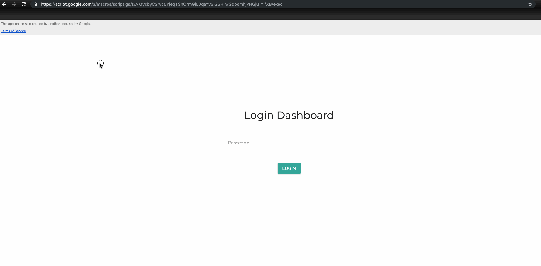 Password Protected Dashboard