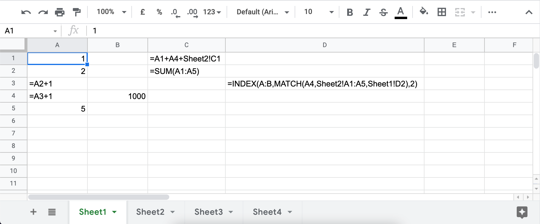 sheet with formulas