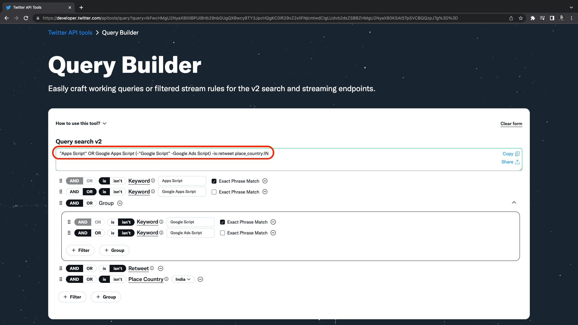 Twitter's Query Builder